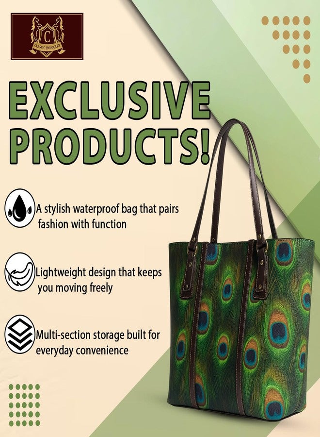 CLASSIC SMUGGLER Women’s Stylish Handbag with Peacock Print | Premium Fabric Shoulder Bag with Metal Chain | Large Capacity Tote Bag for Office, College, Shopping & Daily Use - Image 5